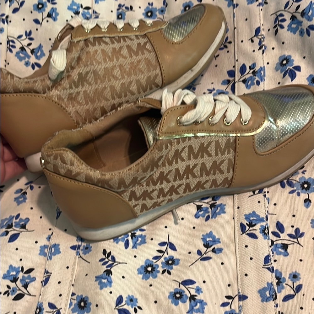 Michael Kors Tan and Gold Sneakers